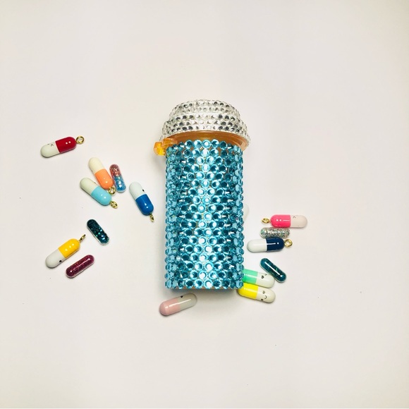 Handmade Swarovski Crystal Aquamarine Pill Bottle, 20 Dram - Picture 4 of 9